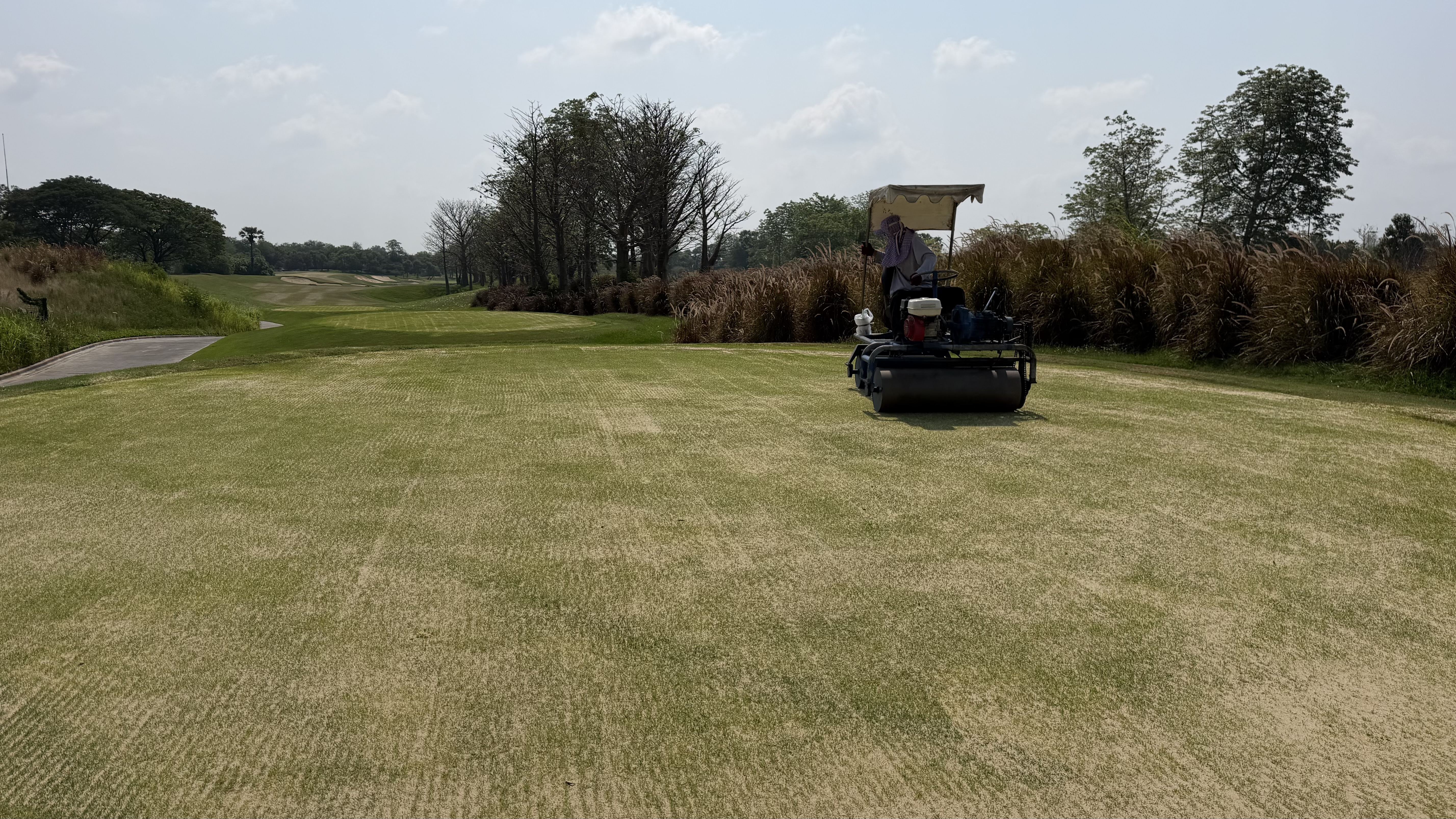 Rolling the tees at Nikanti Golf Club, Thailand