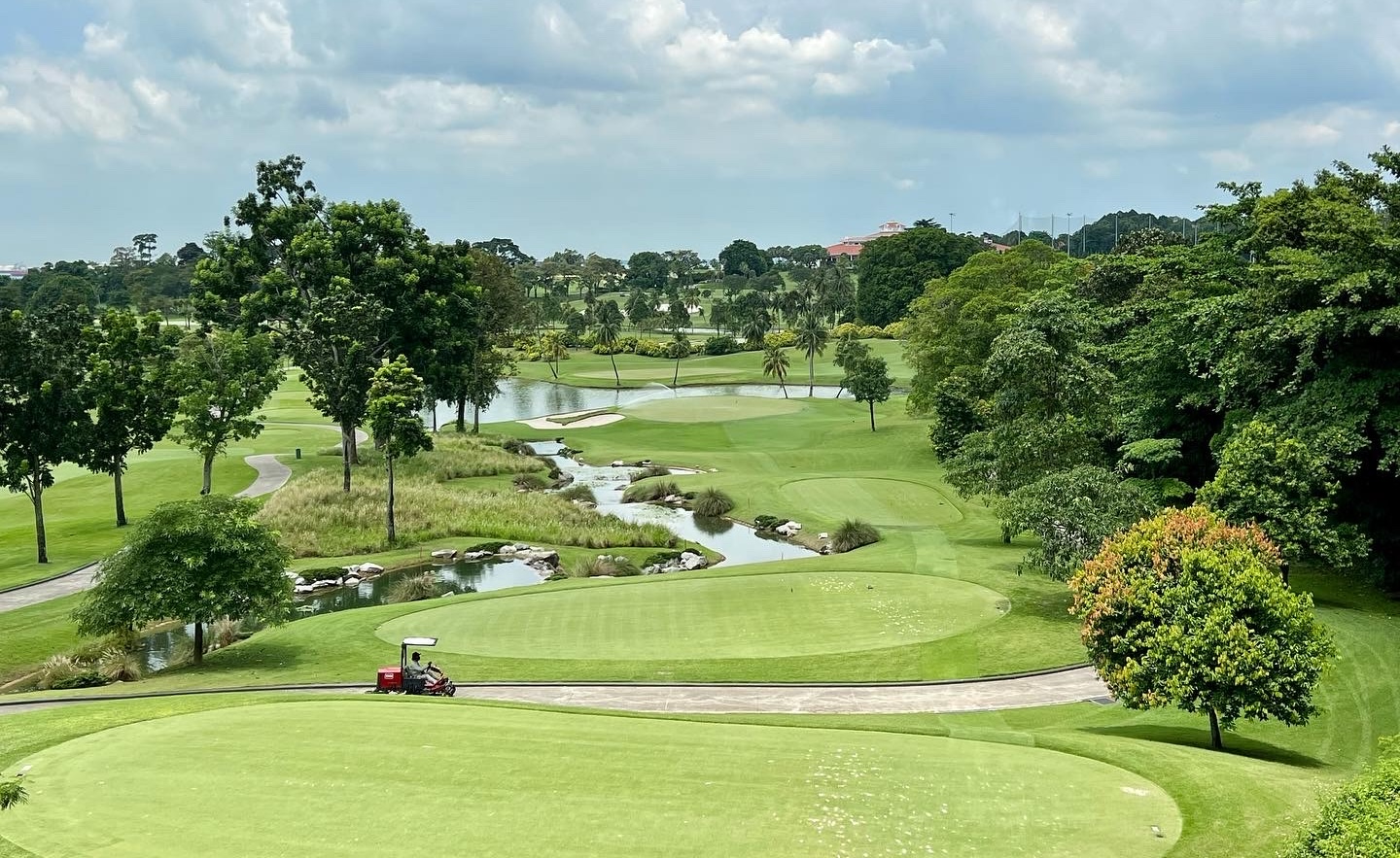 Looking down the Par 3 from tee to green on the Tanjong Course at Sentosa Golf Club