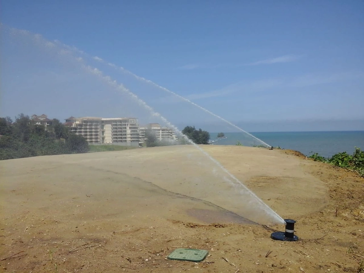 Testing a new irrigation system on a new golf tee