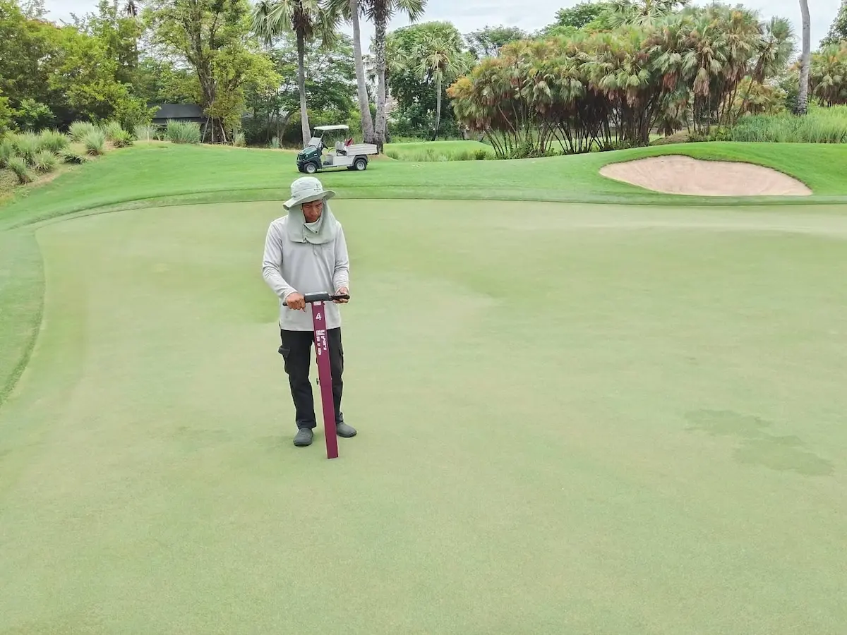 Checking the soil volumetric water content of a golf putting green