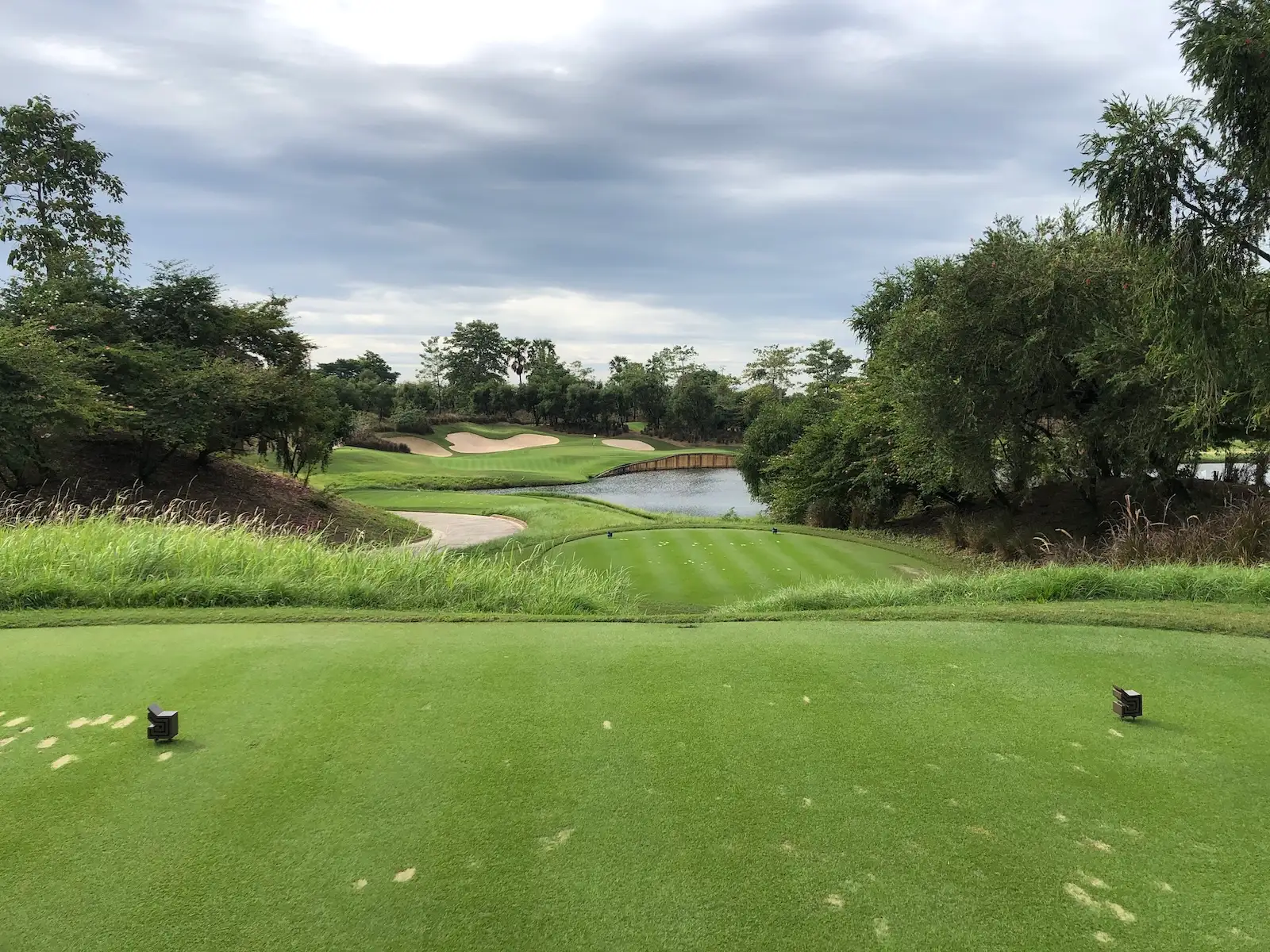 The 14th hole at Nikanti Golf Club, Thailand, looking from the tee to green.