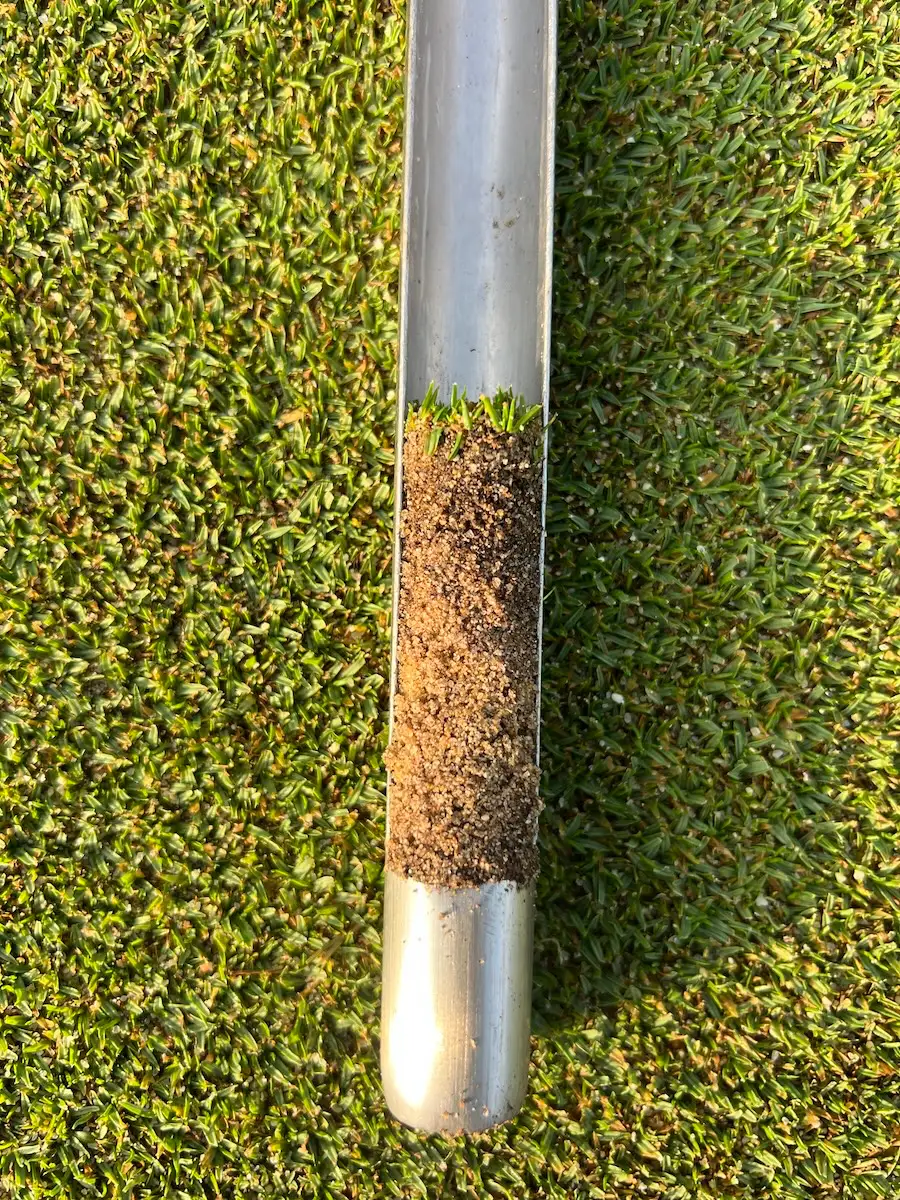 A core profile sample from a golf course putting green.