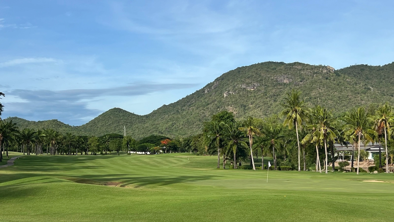 Looking back down the 9th hole from the green at Palm Hills Golf Club, Thailand